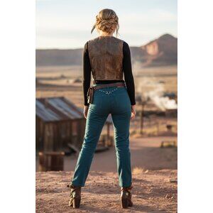 Roper Western Beaded Jeans Womens 28 Turquoise High Rise Straight Leg Cowgirl